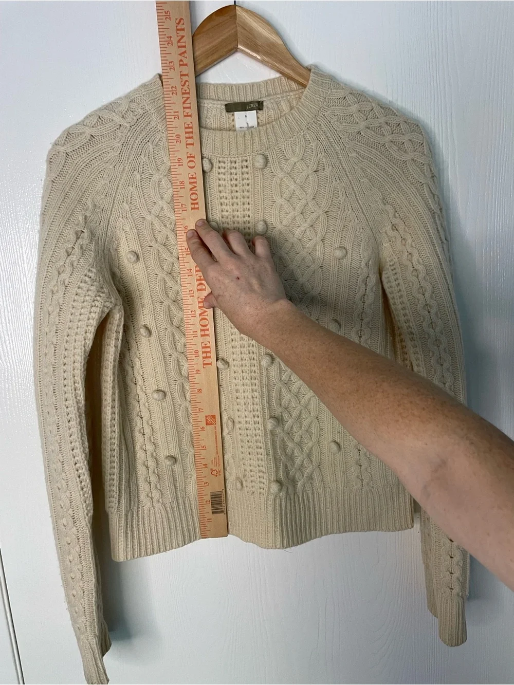 J.Crew 100% Lambswool Cable Knit Pom Pom Sweater Cream Small